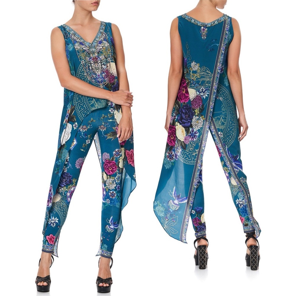 Camilla Crystal Embellished Silk Lunar Gazing High Low Cross Overlay Top